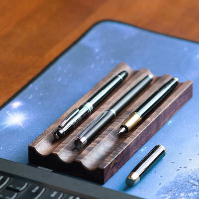 黑胡桃木质单槽笔架收纳桌面创意双槽笔搁摆件签字笔钢笔实木三槽