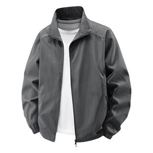 吉普立领外套男士春季薄款宽松中老年爸爸春装上衣休闲运动夹克男