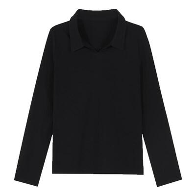 翻领洋气长袖t恤女显瘦上衣
