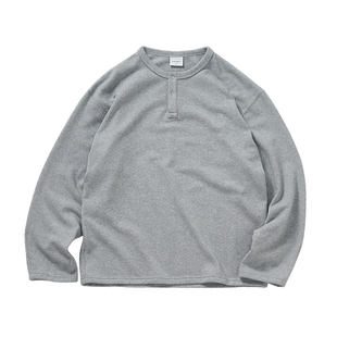 714street重磅肌理感落肩袖宽松加绒卫衣2025秋长袖亨利领t恤男