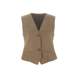 wana try麂皮卡其色复古马甲2026春季新款法式休闲简约女款上装