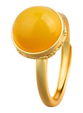 国潮古法镀金仿蜜蜡戒指开口饰品女士祥云纹镂空指环时尚可调节