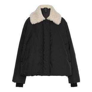 【大秀同款】AUM噢姆2025年冬季新款短款翻领落肩鹅绒黑色羽绒服