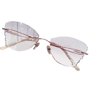 切边无框眼镜女大脸不规则蝶形防蓝光变色高度近视散光素颜美妆镜