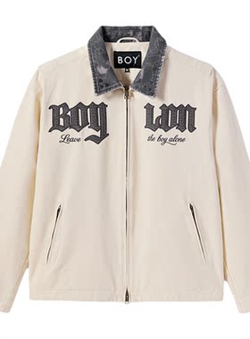BOYLONDON米白牛仔领字母刺绣外套男女款夹克2026春季新款M25001