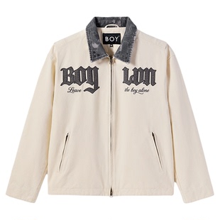 BOYLONDON米白牛仔领字母刺绣外套男女款夹克2026春季新款M25001