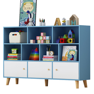 加高书架落地置物架简易小型收纳柜子卧室客厅格子柜矮书柜置物柜