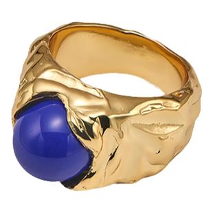 特卖品RoundFace23SS 琉璃石球形宽戒圈欧美高级感原创手工电镀金