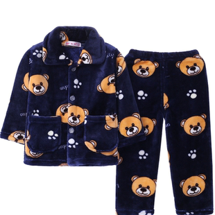 秋冬季儿童法兰绒睡衣套装珊瑚绒宝宝小孩男童男孩女童加厚家居服