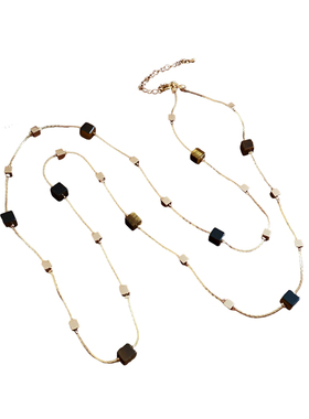 咖色复古虎眼石项链女