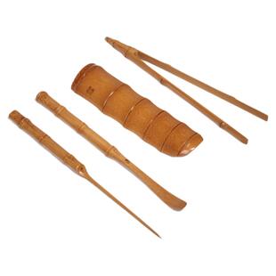 中国台湾竹艺师廖壹男茶道配件手工4君子孟宗竹制步步高升茶道组