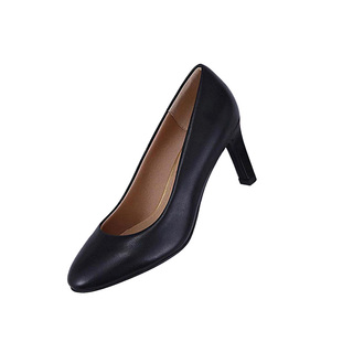 防累脚考公面试 舒适真皮圆头职业 胖宽脚大小码通勤上班女高跟鞋