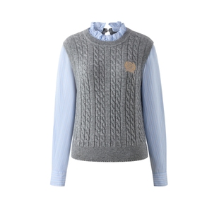 【常春藤】Eland衣恋毛衣女时尚假两件长袖针织衫2025冬季新款