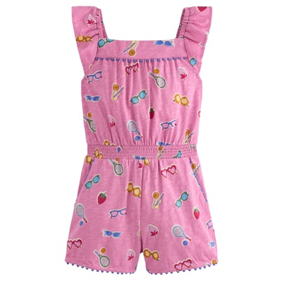 代购MiniBoden儿童连体短裤 26春夏季女童粉色假日印花纯棉连身裤