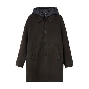 绫致杰克琼斯男秋毛呢大衣可拆卸马甲百搭风羊毛连帽长款外套