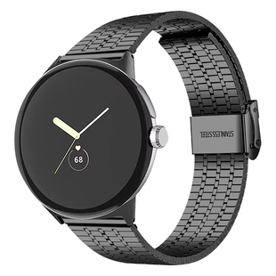 适用谷歌Pixel Watch3/4代不锈钢金属表带七珠保险扣米兰尼斯表带精钢腕带41/45mm谷歌pixel可调节卡扣款腕带