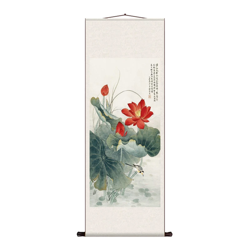于非闇荷花名家字画茶楼挂画花鸟挂画丝绸礼品送客户装饰卷轴字画