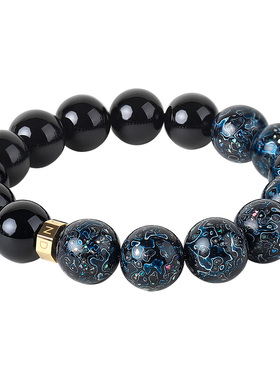 圣诞礼物|FOUNDIN凡汀 非遗手工大漆珠镶嵌螺钿黑玛瑙手串男