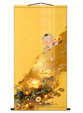 年画娃娃福娃送宝图宝宝画家用墙面装饰画沙发背景墙金童卷轴挂画