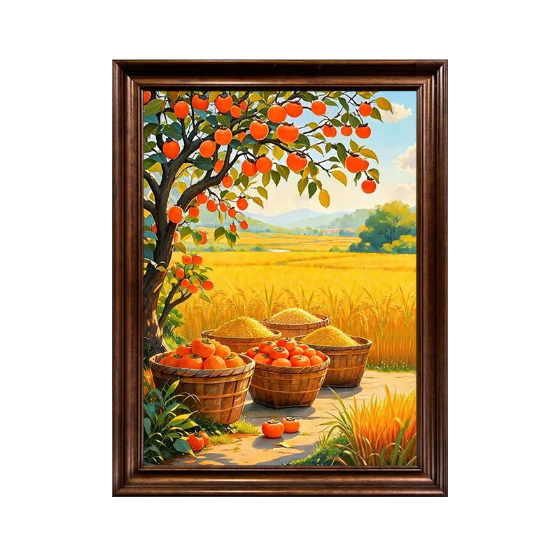 手绘油画【五谷丰登】丰收柿子风景画新中式欧式美式古典餐厅挂画