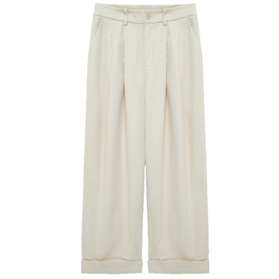 布景休闲裤女春季新品简约通勤松紧腰纯色宽松直筒长裤阔腿裤0112