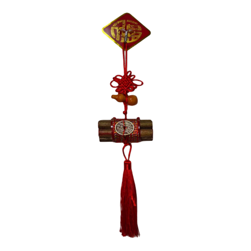 新年桃木枝中国结葫芦挂饰古风手工编织红色流苏祈福平安吊饰本命