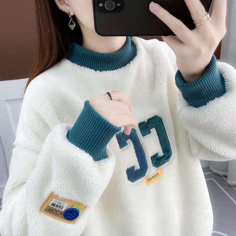 2024新款羊羔毛时尚公主秋冬季童装加绒保暖卫衣女童学生上衣衣服