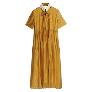 杨丽萍官方原创设计雀云裳民族风新中式刺绣天丝假领短袖连衣裙女