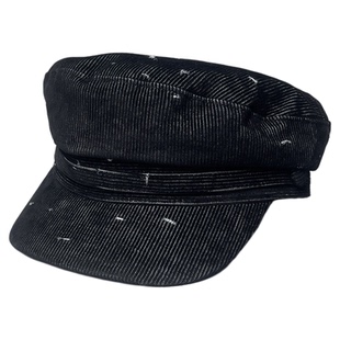 高品质货秋冬复古磨破白波点灯芯绒平顶八角帽显脸小报童帽贝雷帽