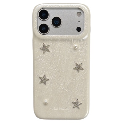 jze高级感皮纹褶皱立体钻石星星ins适用苹果17ProMax手机壳iphone15新款16pro少女13韩系17pro防摔14手机套15