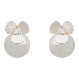 「繁花物语」天然白贝母后挂式珍珠耳夹无耳洞耳饰女小众高级感