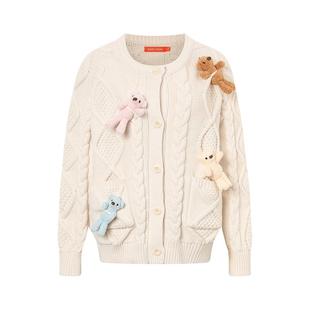 NOISY TEDDY26春季新款可爱熊时尚潮流女士长袖开衫毛衫外套百搭