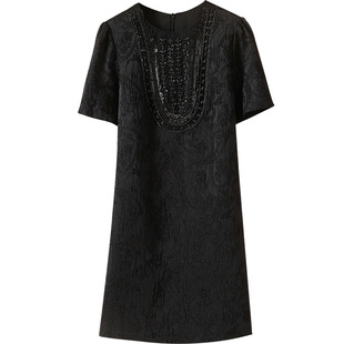 轻奢气质小黑裙 重工钉珠宽松A字显瘦连衣裙欧美2026夏季新款女装