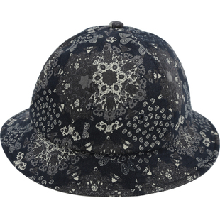 Lion~复古佩里斯花纹 细坑条灯芯绒圆顶渔夫帽盆帽秋冬男女藏青色