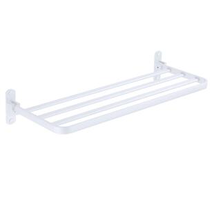 伊古韵白色免打孔单层折叠毛巾架壁挂 浴室太空铝扁管浴巾架置物