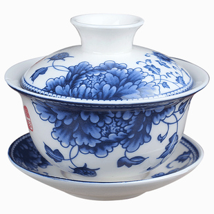 盖碗茶杯单个小号陶瓷青花三才茶碗家用功夫茶具带盖泡茶杯敬茶碗