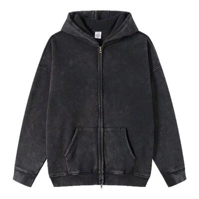 开衫外套女春秋水洗做旧连帽卫衣