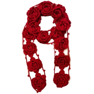 春秋复古森林系纯手钩镂空围巾勾花手工编织玫瑰花朵毛围巾围脖女