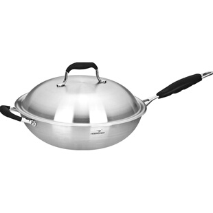 [家居大厨]家用无涂层不锈钢炒锅不粘少油烟燃气电磁炉通用炒菜锅