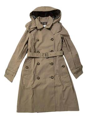 BURBERRY/博柏利春秋款女士可拆卸帽子双排扣中长款风衣 81222411