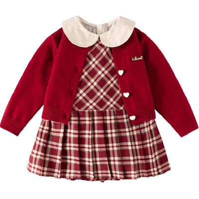 班喜迪女童连衣裙春秋小香风套装