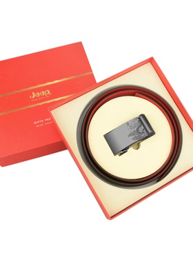 Jeep男士真皮自动扣皮带黑色龙纹雕刻商务头层牛皮腰带礼盒包装