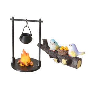 娃娃屋微缩迷你雪地小鸟篝火吊炉场景模型套装DIY小布装饰摆件OB1