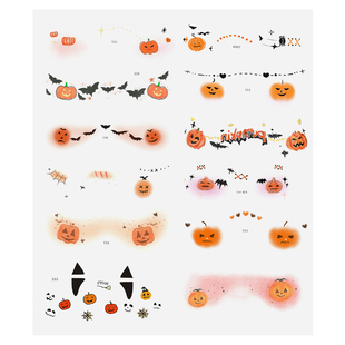 万圣节儿童纹身贴卡通南瓜女巫可爱女孩装扮腮红水印贴妆容脸贴装饰水印贴纸蝙蝠化妆贴纸活动表演道具圣诞节
