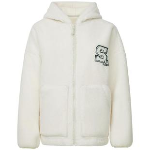 SKYHAND羊羔绒外套女冬季加绒加厚连帽运动外套舒适保暖外穿上衣