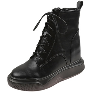 2025秋冬新款真皮8cm内增高马丁靴女百搭厚底显瘦小个子坡跟短靴