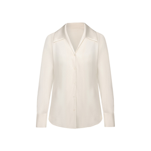 VER TOW 翻领奶油白真丝衬衫纯色百搭春夏新品通勤简约长袖衬衫