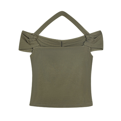 修身显瘦短款一字肩上衣