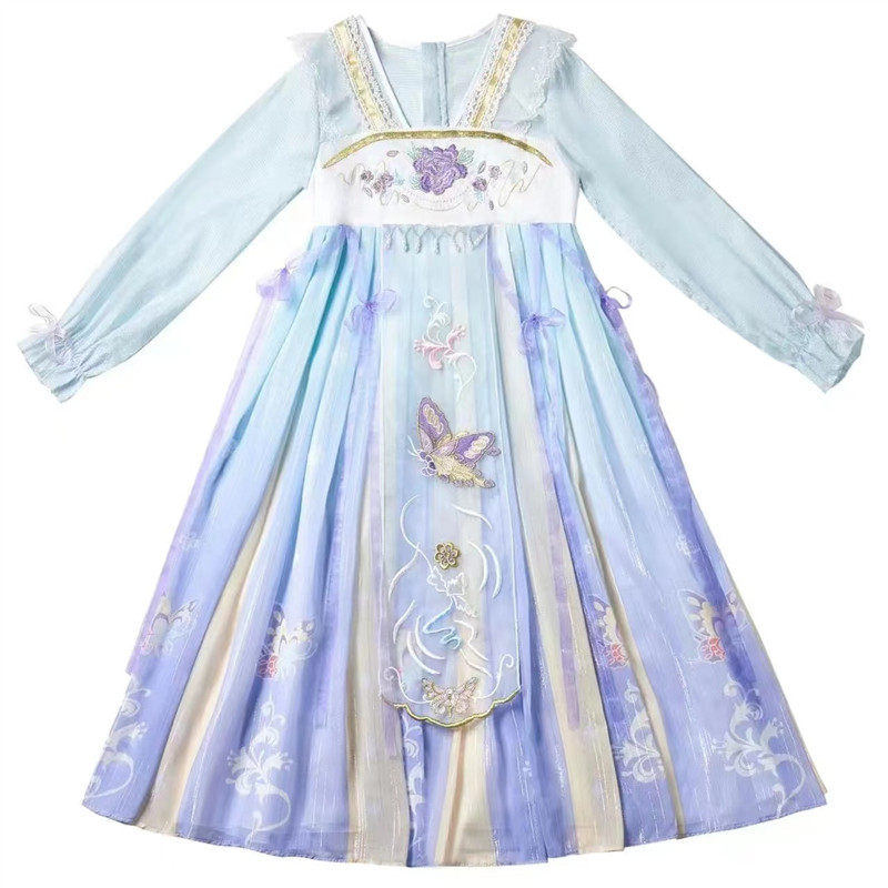烟雨台澜女童汉服绣花印花连衣裙