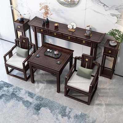 新中式实木中堂六件套玄关八仙桌神台檀木紫金太师椅财神条案供桌